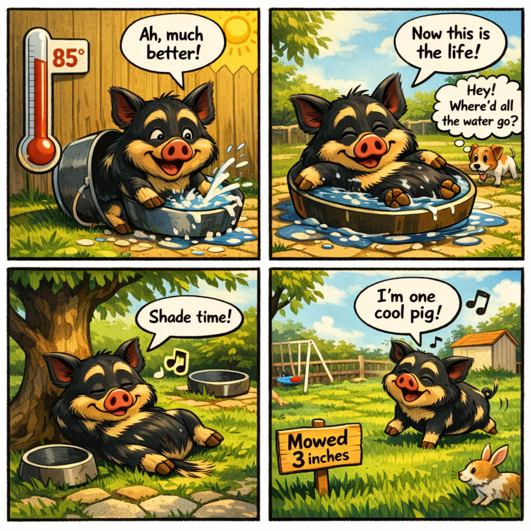 Alfred cools off on a hot day in a pool comic strip