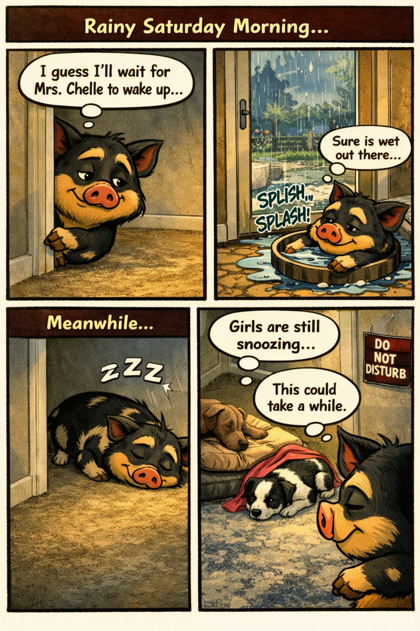 Alfred rainy Saturday morning comic strip